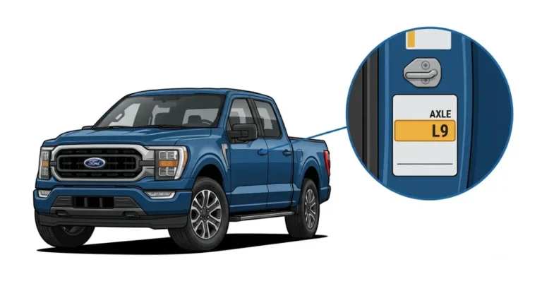 2025 Ford F-150 with axle Code L9 highlighted on the driver's door label.