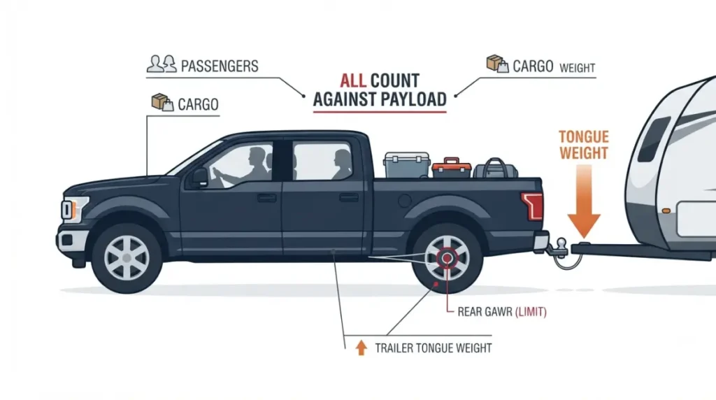 F-150 payload showing trailer tongue weight, passengers, cargo and hitch load
