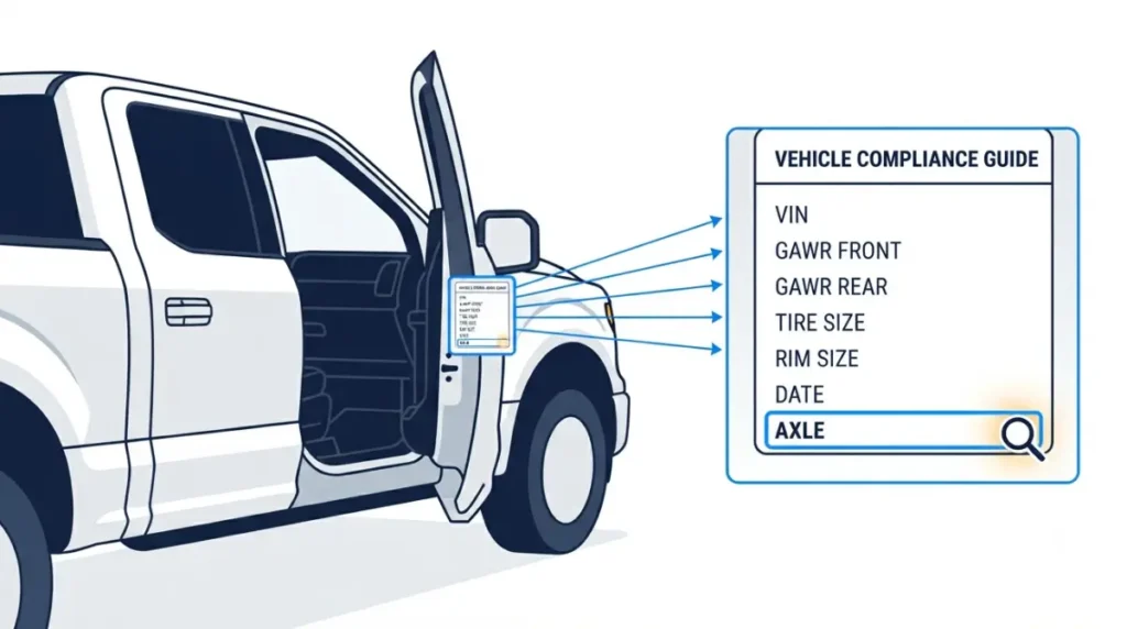 F-150 door-jamb label showing where to find the AXLE code