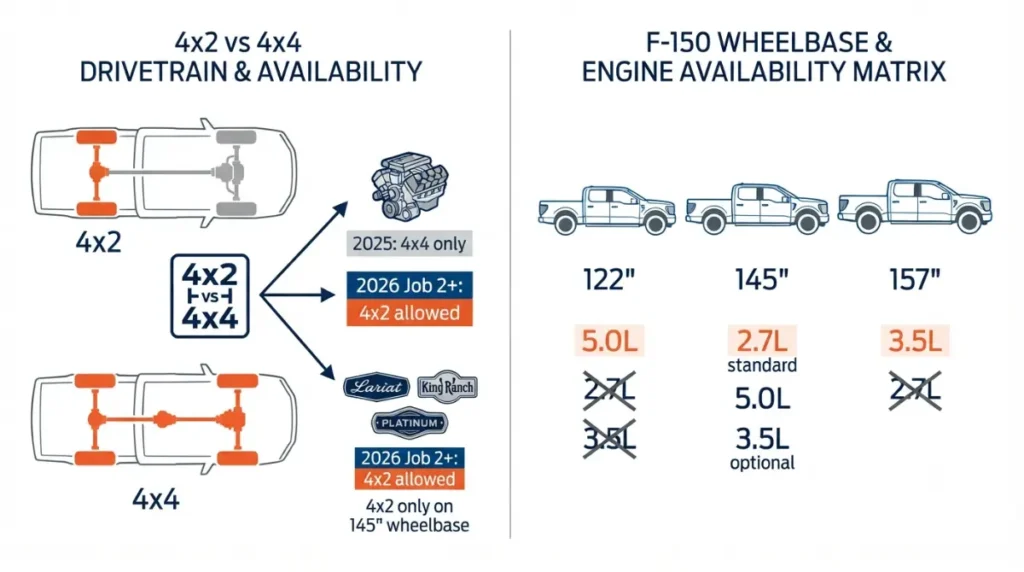 How 4x2, 4x4 and wheelbase restrict 2026 F-150 Engine choices