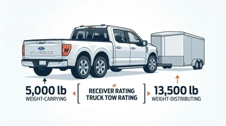 F150 hitch receiver rating showing 5,000 lb weight-carrying and 13,500 lb weight-distributing capacities