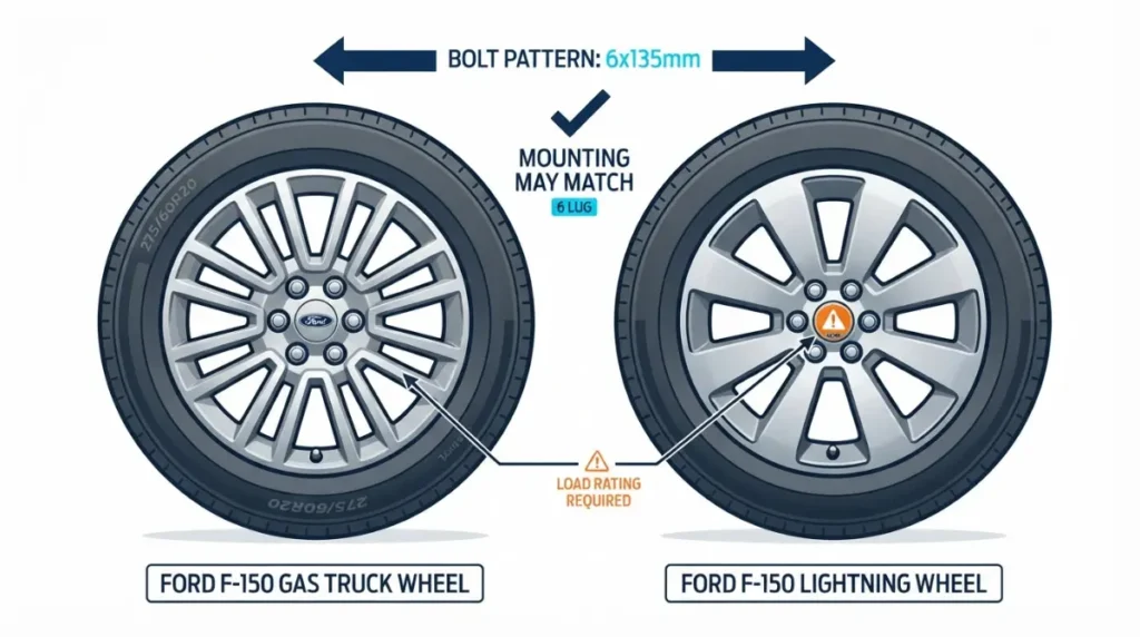 Lightning wheel diagram showing the 6x135 bolt pattern, 87.1 mm hub bore and M14x1.5 lug thread