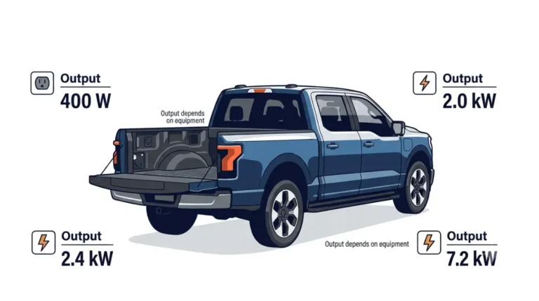 Power Onboard output levels of 400 W, 2.0 kW, 2.4 kW and 7.2 kW illustrated beside an F-150-style pickup truck