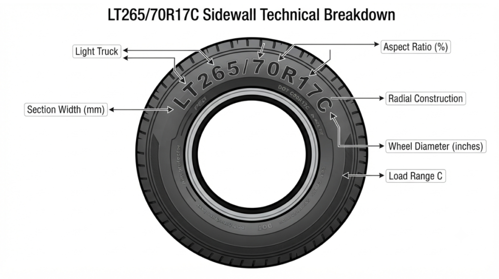 LT265/70R17C tire size explained character by character diagram
