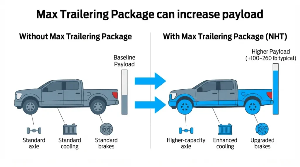 Vector illustration showing how the Max Trailering Package can increase Silverado 1500 payload on some configurations