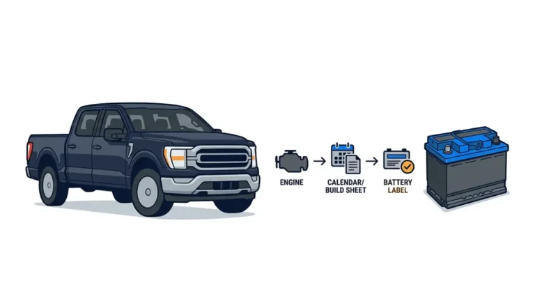 Silverado 1500 Battery fitment guide showing engine, build details, and battery label checks