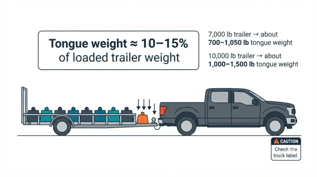 1500 Tongue Weight diagram showing conventional trailer tongue weight at 10 to 15 percent of loaded trailer weight.