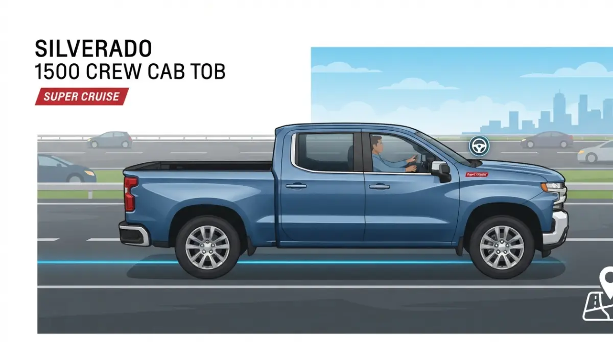 Silverado Super Cruise hands-free highway driving vector illustration