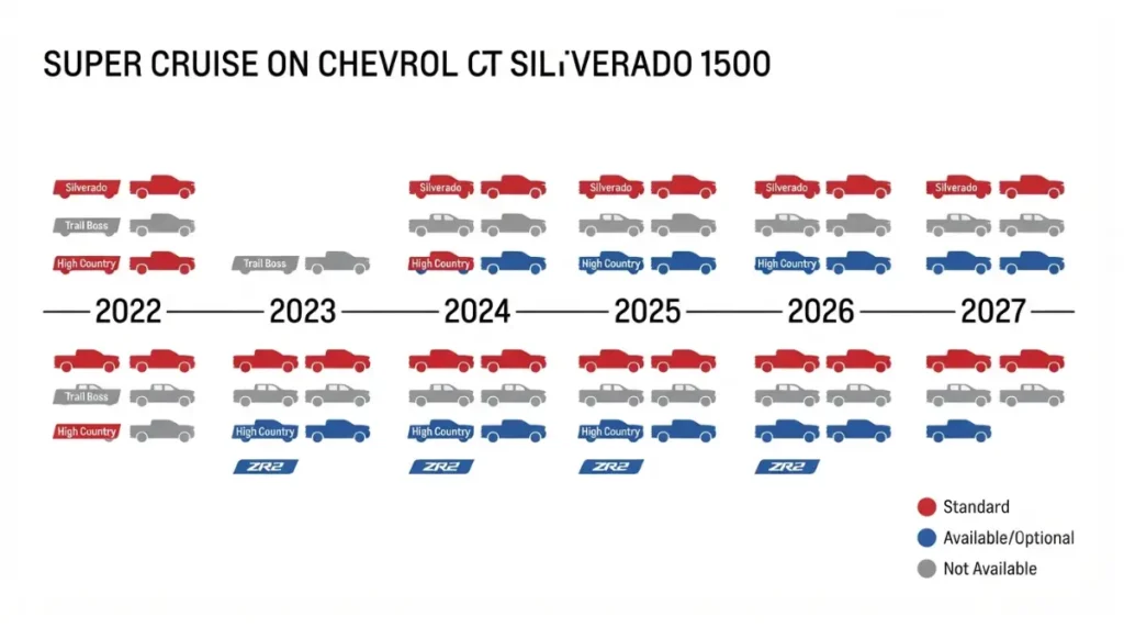 Silverado Super Cruise availability by trim and model year timeline