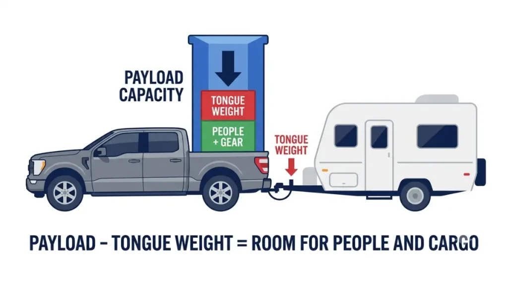 Silverado pickup truck payload capacity reduced by trailer tongue weight vector diagram