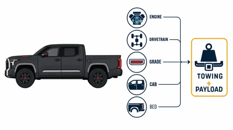 n, grade, cab and bed choices determine towing and payload ratings.