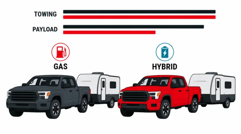 Tundra Hybrid vs gas towing and payload comparison vector illustration